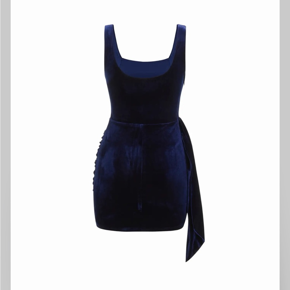 Cider VELVET U-NECKLINE RHINESTONE DRAPED RUCHED CORSET MINI DRESS M CC16-11 - Picture 2 of 6